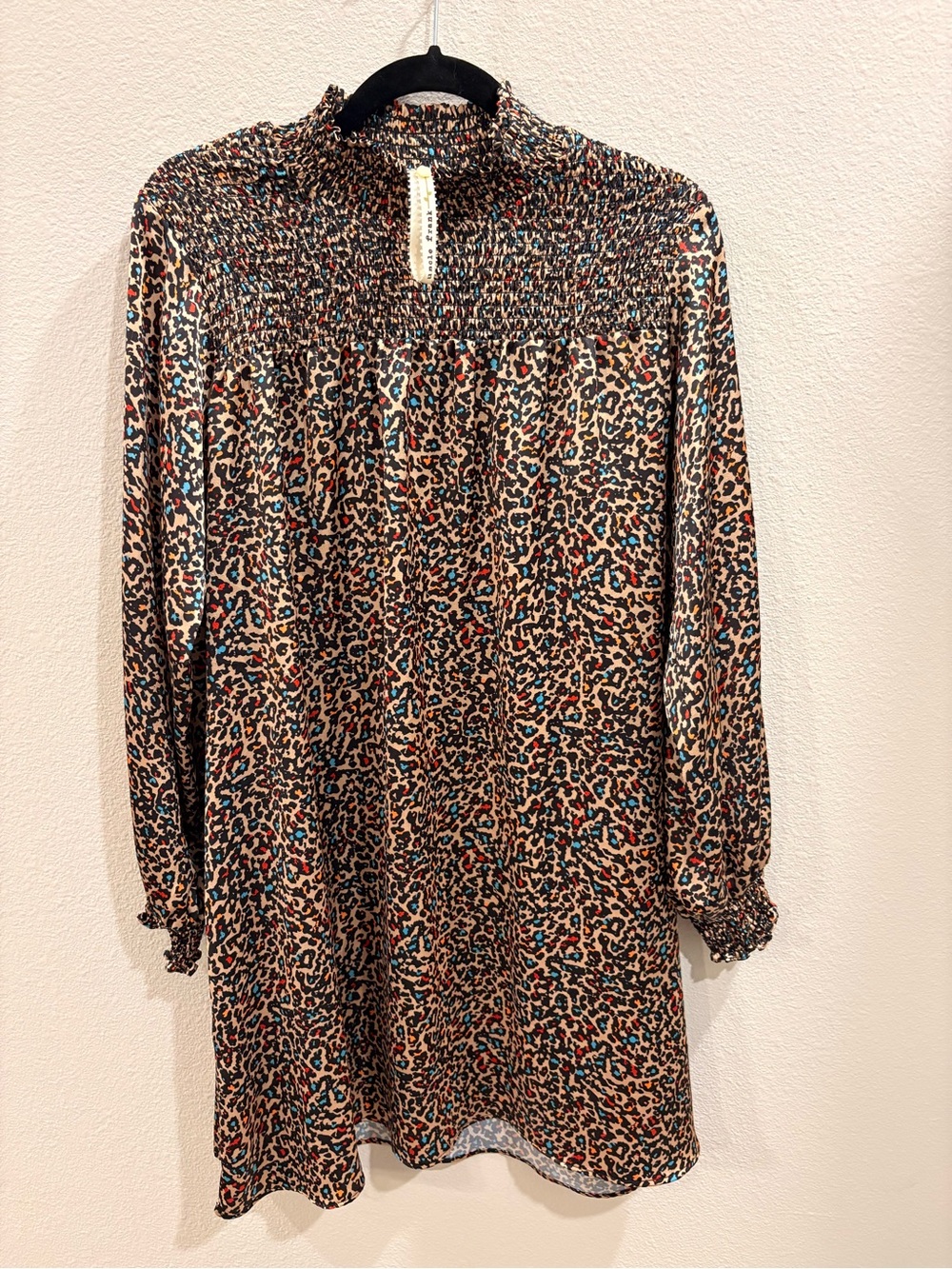 Uncle Frank Leopard-Print Midi Dress in Brown with Blue & Red Accents